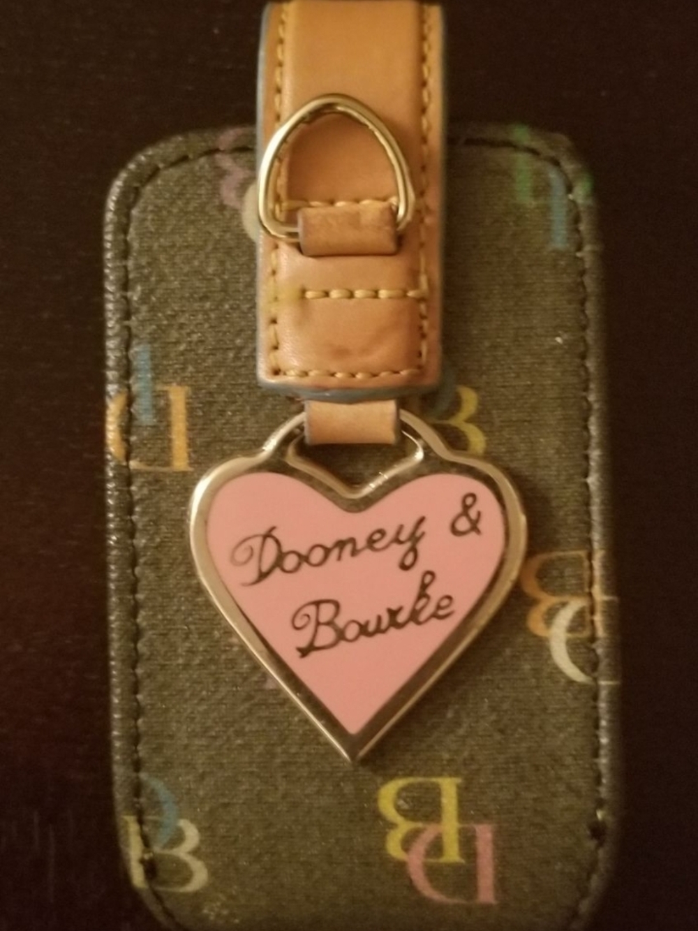 Dooney & Bourke Pink Heart Key Fob with Tan Strap